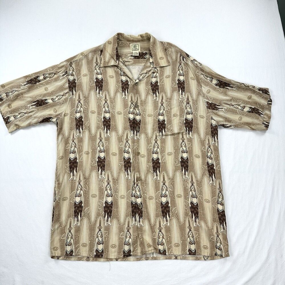 Morro Bay Hawaiian Shirt Mens Medium Hula Girl AOP Aloha Viscose Resortwear VTG